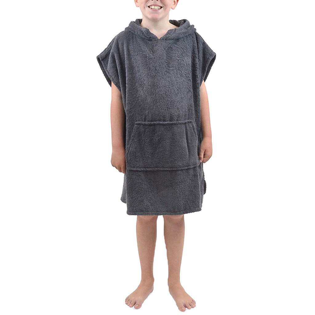 Kid Hooded Bathrobe Boys&Girls Summer Cotton Bathrobe Short Solid Color Hooded Flannel Bathrobes Towel Night Gown Sleepwear: Gray / M 6-9