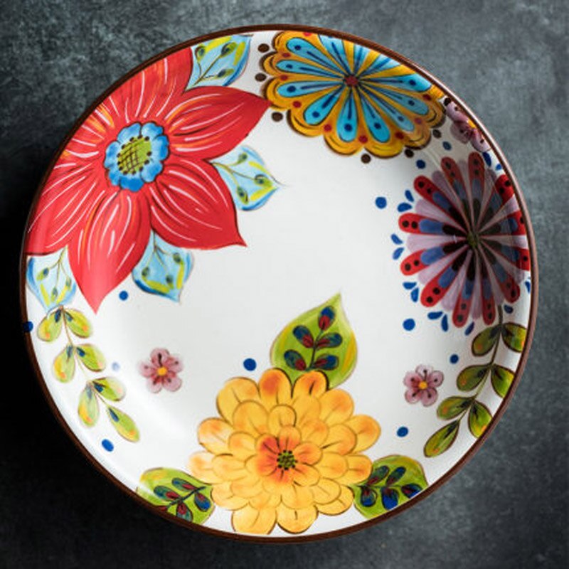 Ceramic Deep Dish American Country Ceramic Deep Dish Plate Underglaze Color Farmhouse Side Dish Bowl