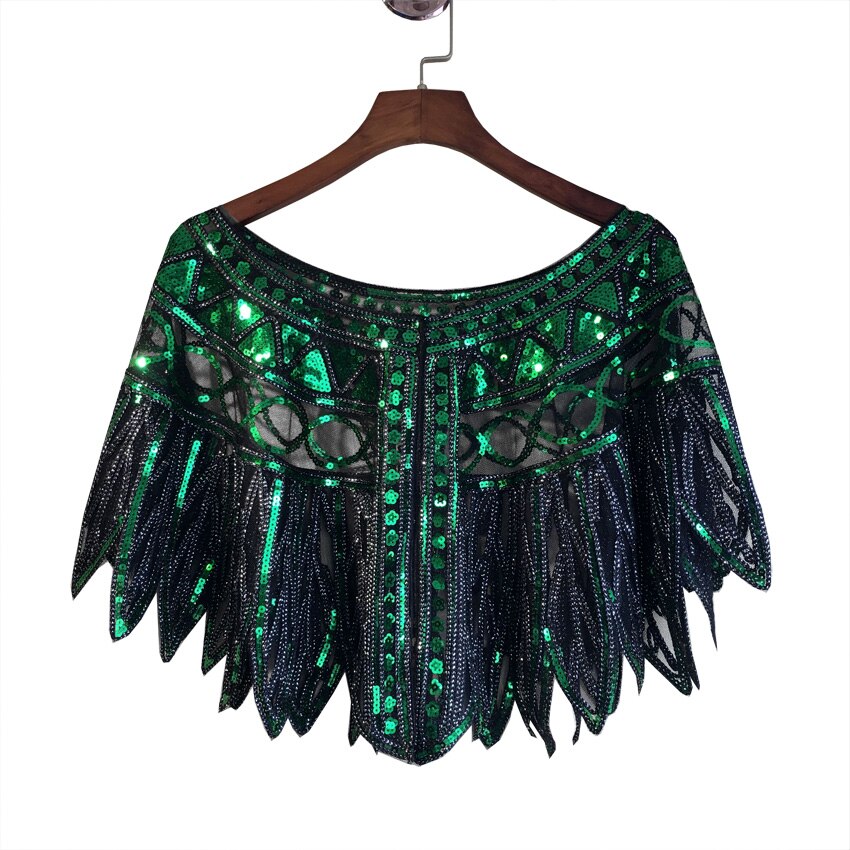 JaneVini, capa de lentejuelas ostentosas y ostentosas para mujer, estolas nupciales con cuentas para boda, chaqueta negra dorada, vestido de noche para , Boleros, tapetes: Black Green