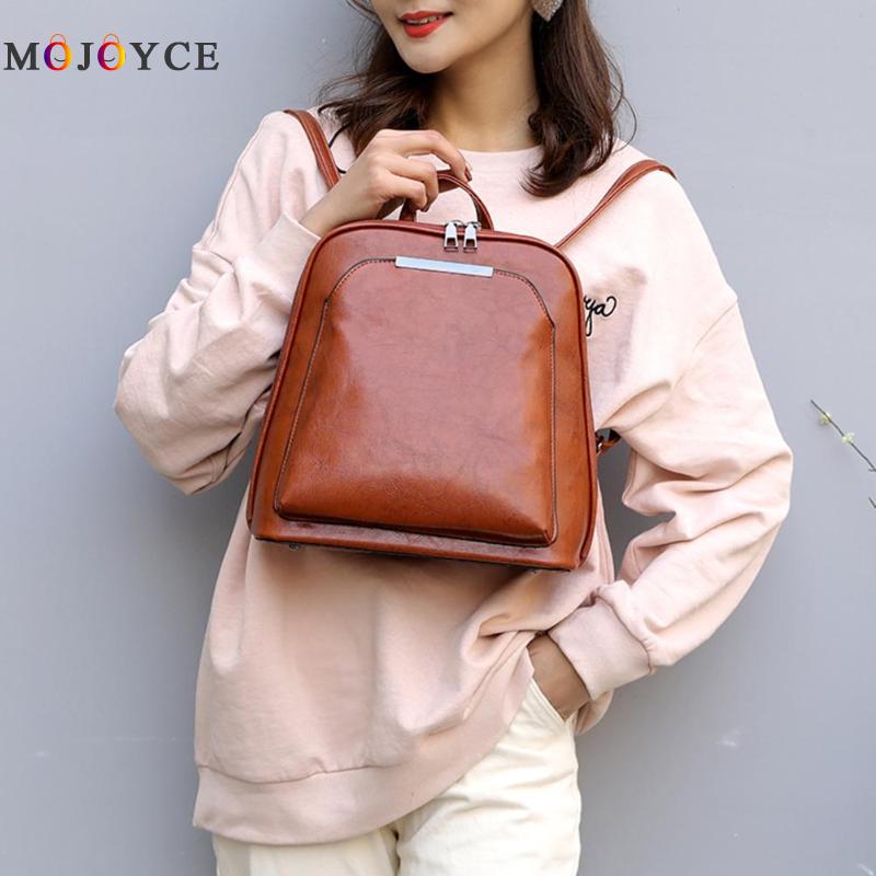 Vintage Oil Wax Leather Backpack Women Travel Satchel Casual Shoulder School Bagpack Female Back packVintage Oil Wax Leather