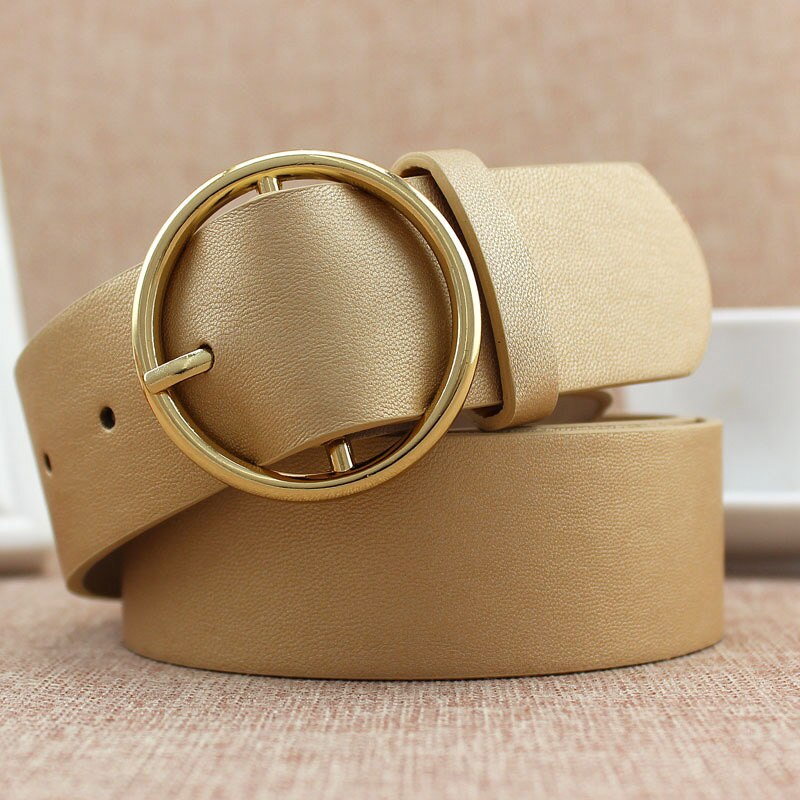 Mode Klassieke Ronde Gesp Dames Brede Riem Vrouwen Vrouwelijke Toevallige Lederen Riemen Voor Jeans Kemer f110: Goud