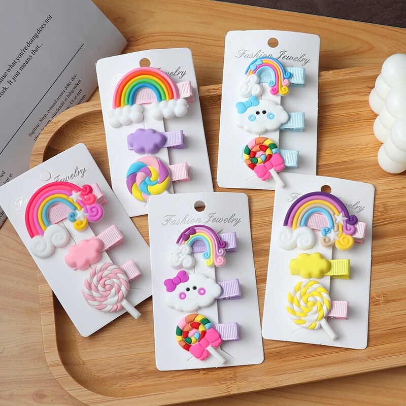 3pcs/Set Hair Clips Girls Cute Rainbow Clouds lollipop Hairpins Children Sweet Barrette Hair Ornament Cute Hair Accessories