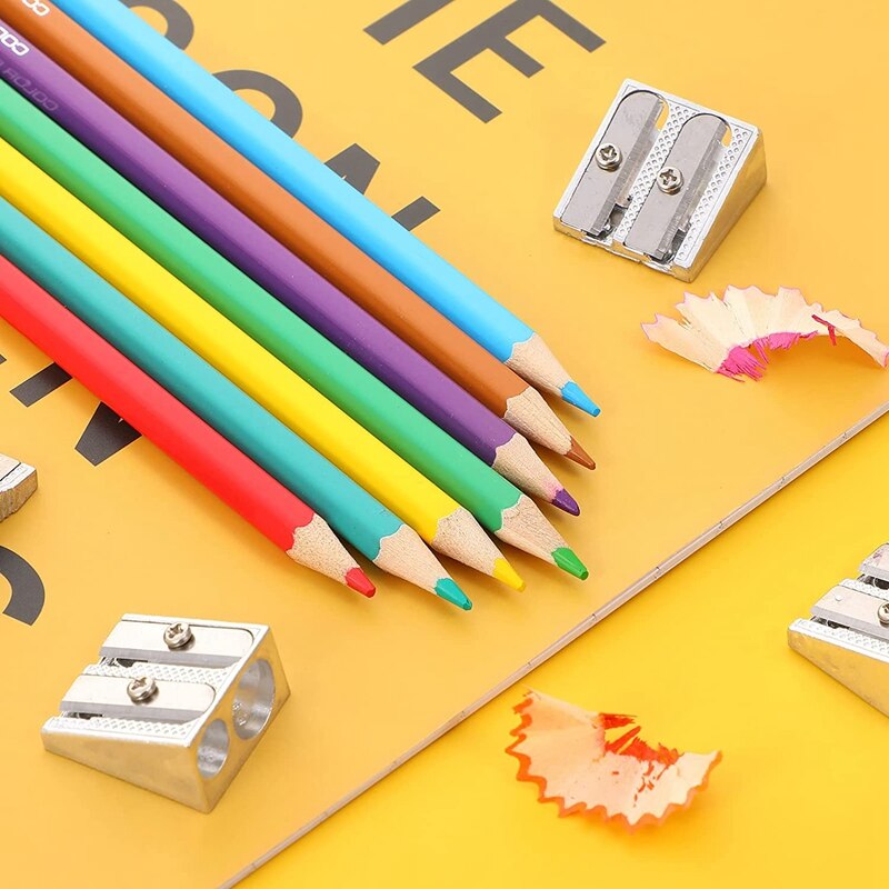 6 Pcs Metal Pencil Sharpeners, Single and Dual Hole Pencil Sharpeners Manual Art Sharpeners for Colored Pencils