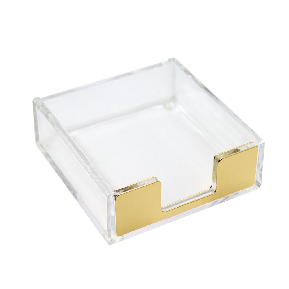 Acrylic Clear Sticky Notes Memo Pad Holder Cards Dispenser Clear Desk Silver Office Supplies Cute Notepad Holder: Gold Color