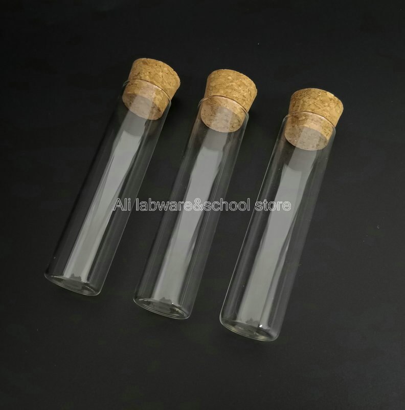 20pcs/pack Glass 25x100mm Clear Flat Bottom Glass Test Tube With Cork Stopper Lab Glassware For