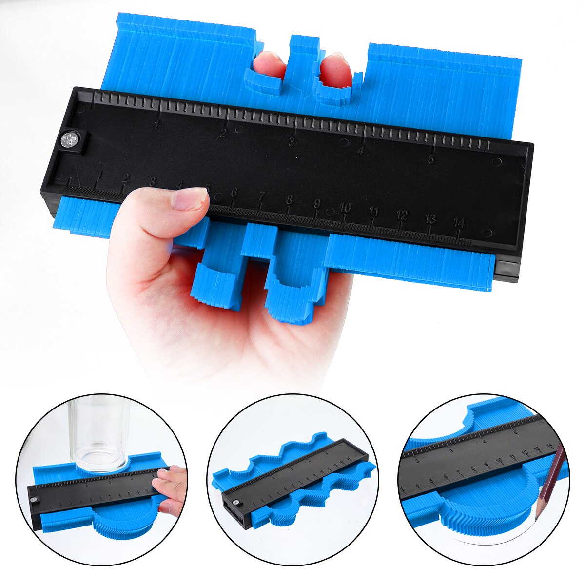 Profile Measuring Tools Deep Duplicator Tiling Laminate Woodworking Multi-functional Irregular Plastic Gauge Contour Gauge Ruled: 14cm blue