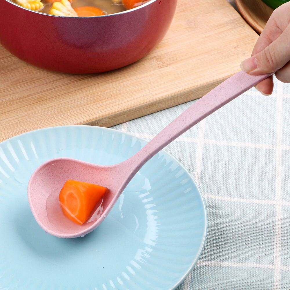 HILIFE cuchara de comida de mango largo cazo cuchara sopera vajilla suministros de cocina paja de trigo respetuoso con el medio ambiente