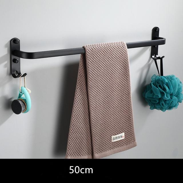Håndklædehænger vægmonteret 30-50 cm håndklædestativ badeværelse aluminium sort håndklædestang mat sort håndklædeholder: Enkelt 50cm