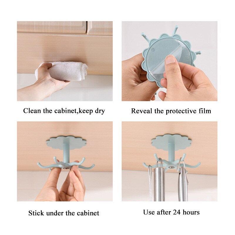 Keuken Bloem Roterende Haak Wandmontage Keukengerei Opbergrek Accessoires Kastorganisator Hook Up Opbergrek Lepelhanger