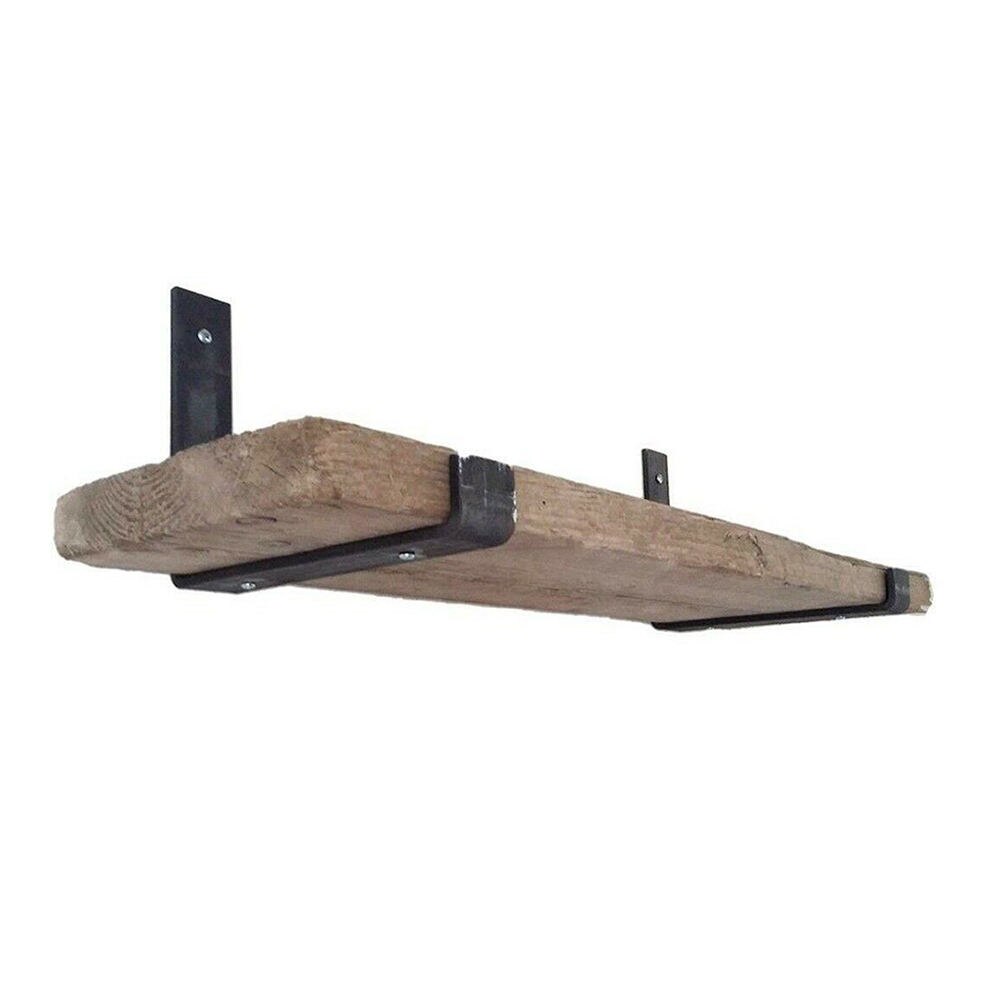 2pcs/set Heavy Duty Black Wall Bracket with Lip for Floating Shelves Rustic Iron Metal Shelf Bracket