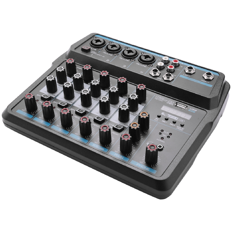 M -6 tragbarer mini-mixer audio-dj-konsole mit soundkarte, usb , 48v phantomspeisung für pc-aufnahmen, gesang, webcasts und partys (us-stecker): Default Title
