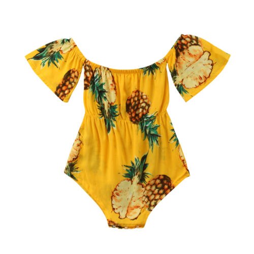 Da criança Infantil Do Bebê Da Menina Do Menino Do Miúdo Fora Do Ombro Shortsleeve Abacaxi Macacão Bodysuit Playsuit Roupas de Algodão Do Bebê Menina 0-24 M