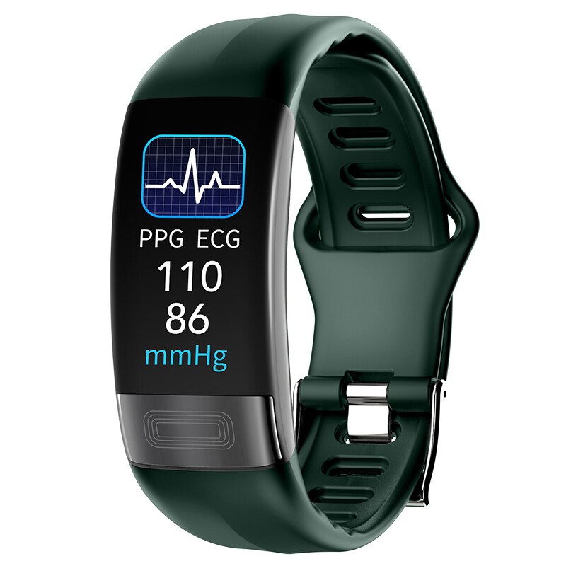 P11 Plus Body Temperature Monitoring Smart Wristband ECG PPG SPO2 Smart Band Heart Rate Blood Pressure Respiration Rate Bracelet: Green