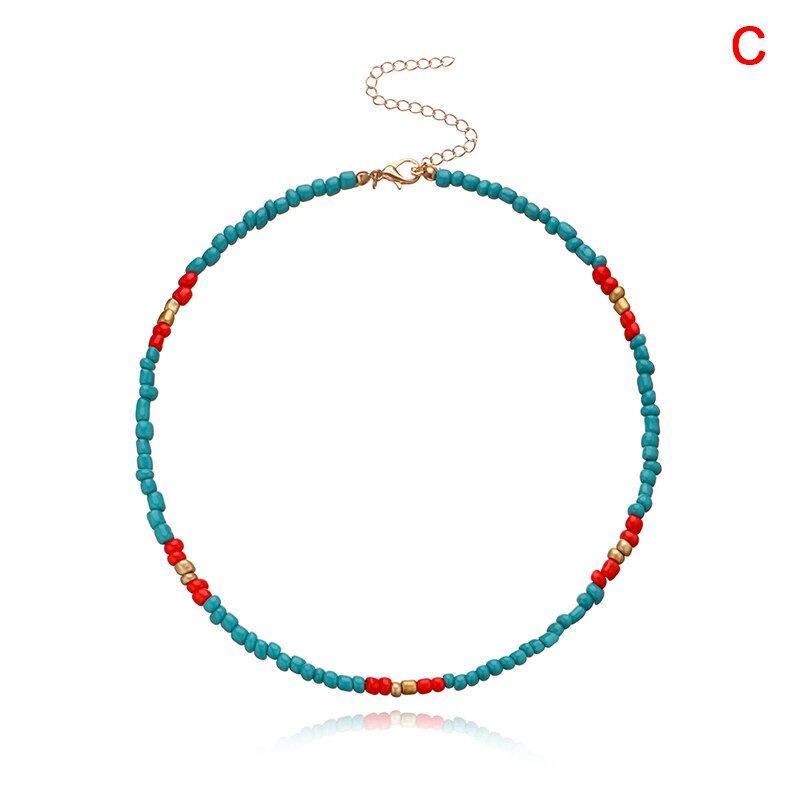 Handgemaakte Seed Bead Choker Kleurrijke Kralen Korte Kraag Ketting Voor Vrouwen Beach Party Sieraden: C