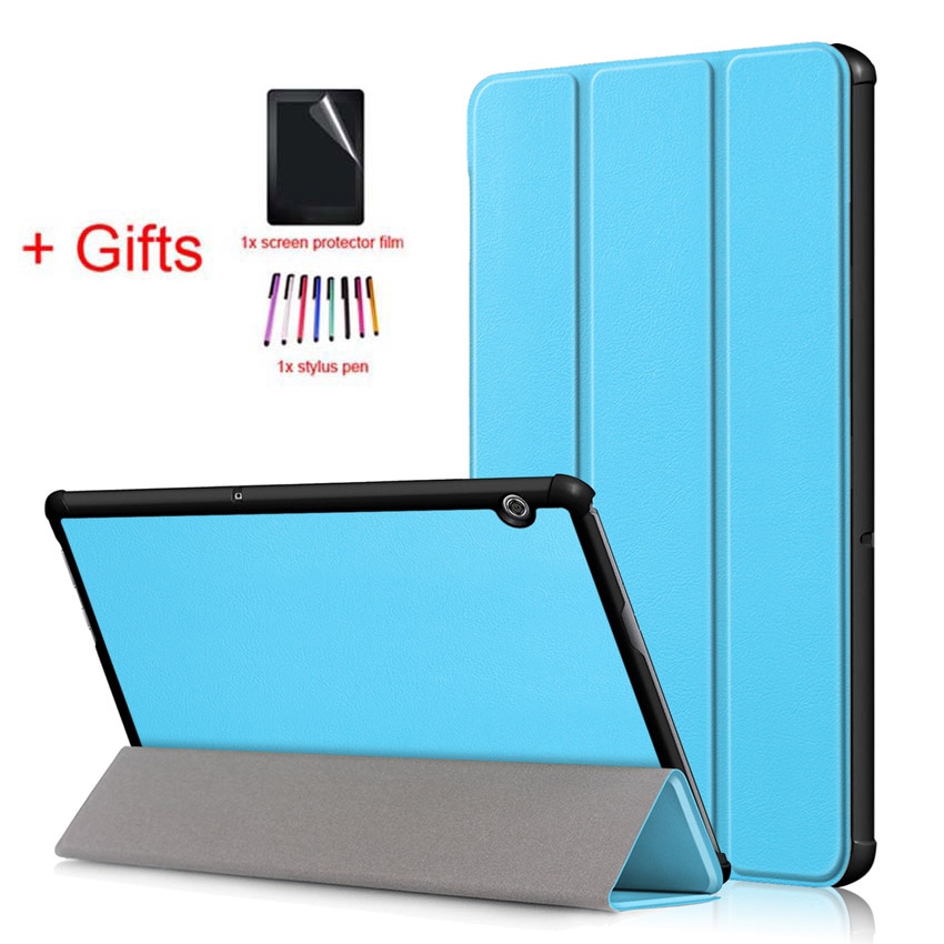 Ultra Slim Case for Huawei Mediapad T5 10 AGS2-W09/L09/L03/W19 10.1" Cover for Huawei Mediapad T5 10 Tablet case+film+stylus: Sky Blue