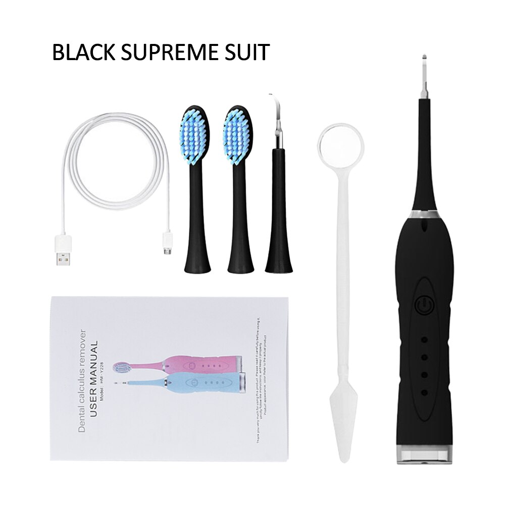 Electric Ultrasonic Sonic Dental Scaler Tooth Calculus Remover Cleaner Tooth Stains Tartar Tool Whiten Oral Cleaner Tooth Sonic: Black Set