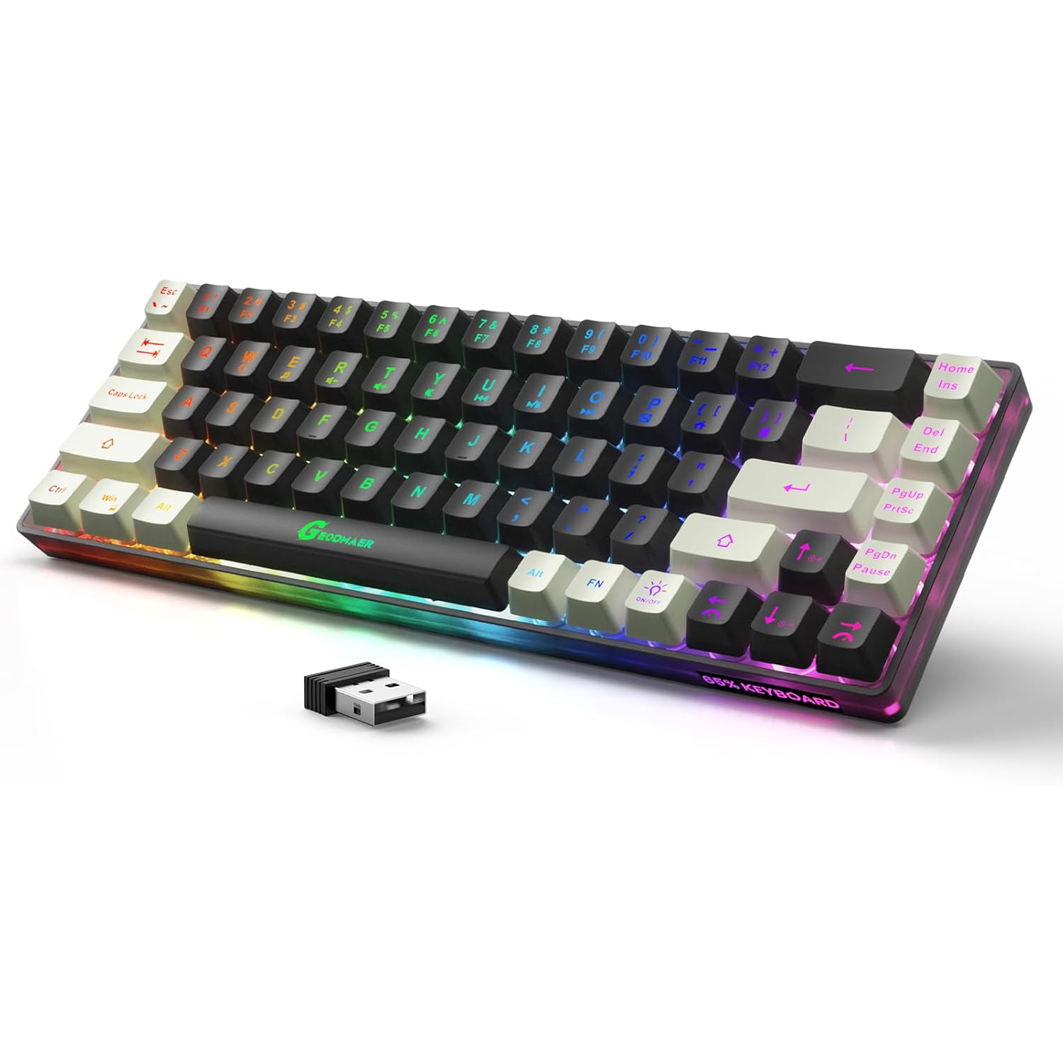 GEODMAER Wireless Gaming Keyboard Rechargeable Backlit Gaming Keyboard 68 Keys Anti-ghosting No-Conflict 2.4G Keyboard for PC: Khaki