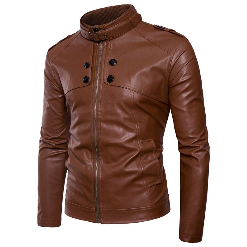 Men's leather blazer jacket body buttons business casual coat men's suit spring PU leather jacket
