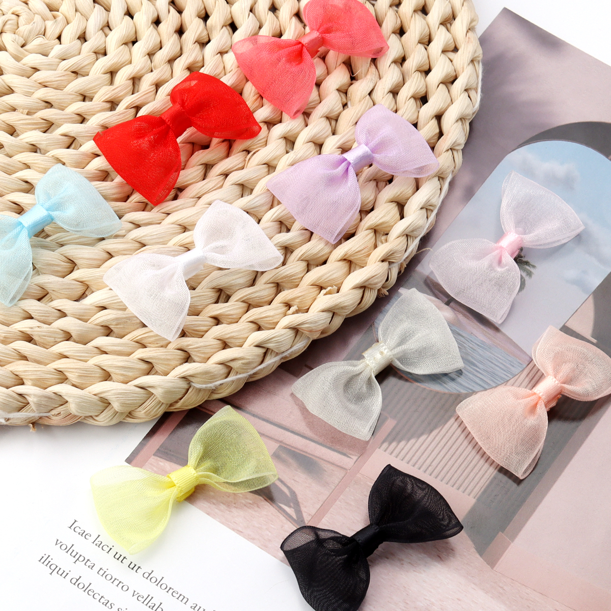 20 unids/lote lazos de cinta de satén 2,5 cm x 5cm lazo Multicolor pequeños lazos flor para manualidades accesorios de decoración para de Navidad