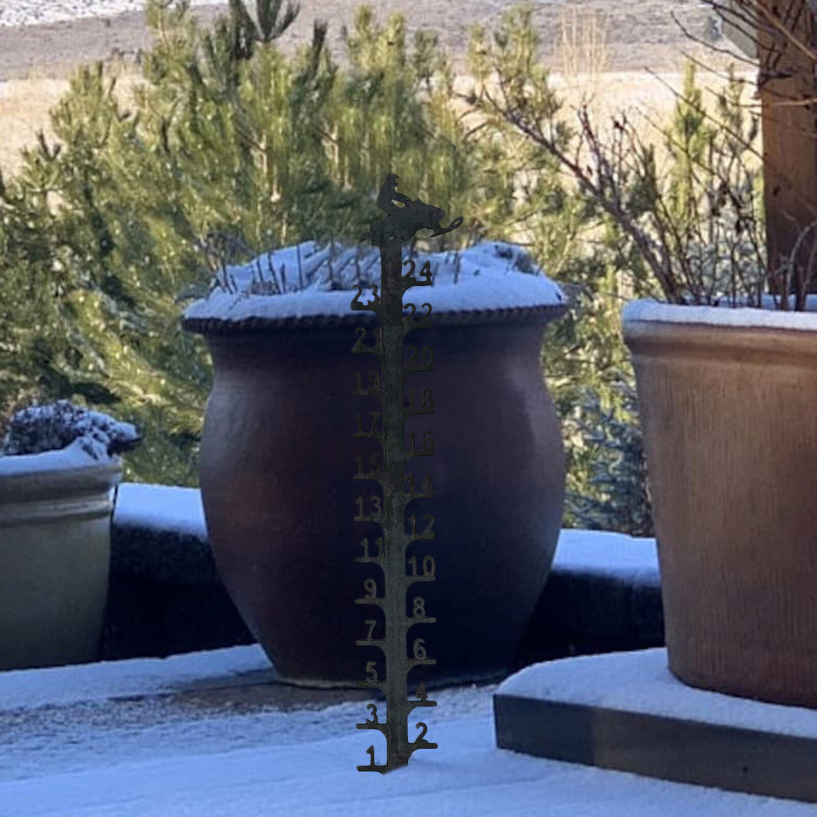 Snow 24 Snow Gauge, Snowmobile Snow Gauge, Handmade Metal Garden Snow Gauge Garden Pile, Rain Gauge Outdoor Decoration