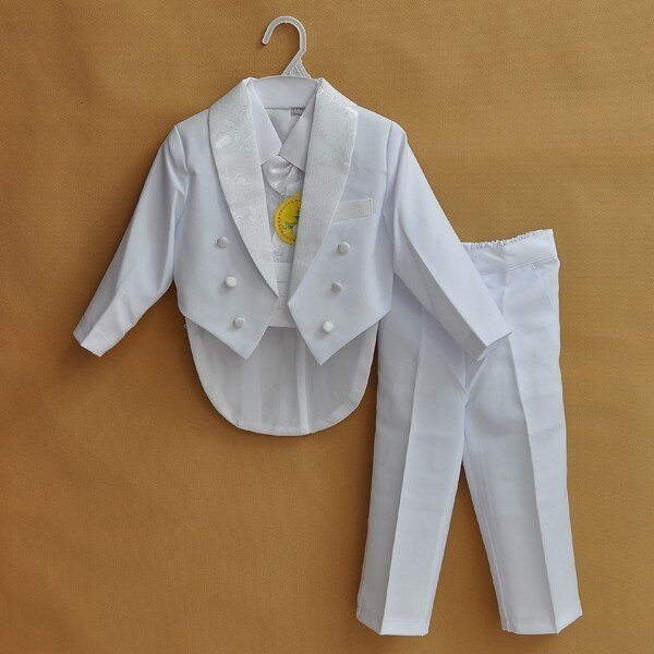 Costume de mariage formel pour bébé garçon, 1-10T, pour -né, fête de baptême, smoking de noël, 5 pièces: manteau, chemise, nœud papillon, pantalon: white / 24M