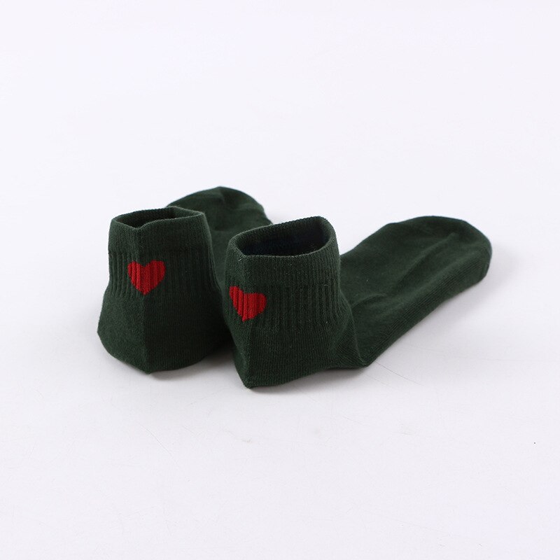 Arrivl røde hjerte sokker kvinder bomuld søde sokker korte strømper afslappede gril sokker 35-40: Grøn