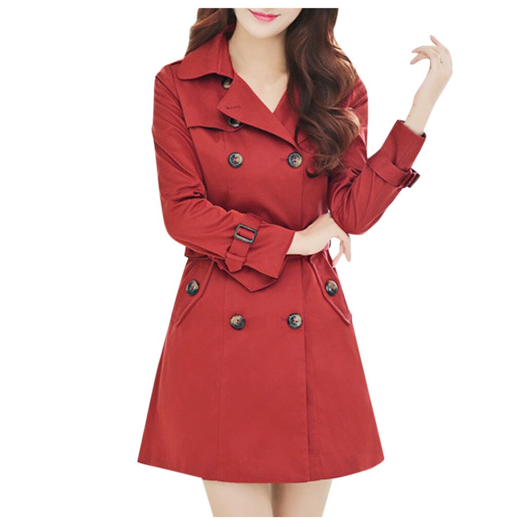 Veste longue et cintrée, manteau pour femme, 1 pièce, manteau d'extérieur femme, manteau d'extérieur printemps-automne coupe-vent #907: RD / XL