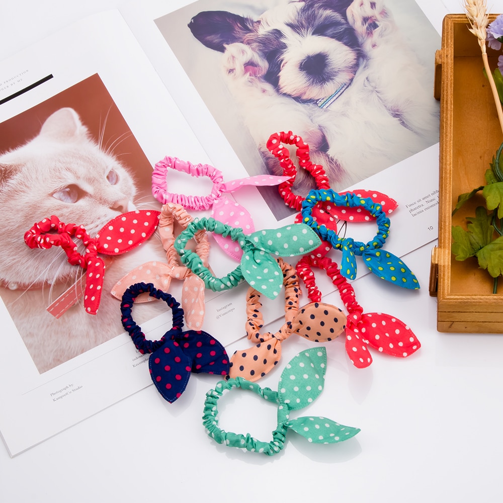 Pinzas para el pelo de flores para niña, diademas con Orejas de conejo, accesorios para el pelo hechos a mano elásticos, 10 unids/lote