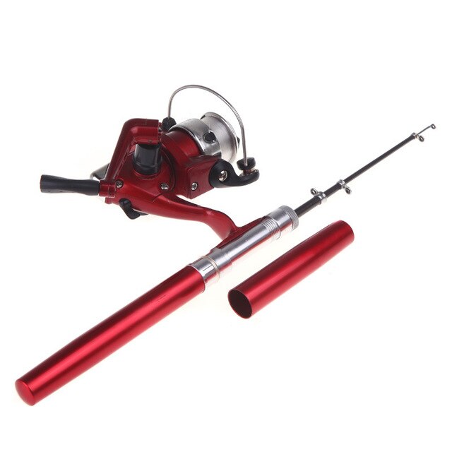 Mini Pen Appearance Fishing Rod Portable Rotating Wheel Fishing Rod 1 Piece Winter Outdoor Fishing Rod Fishing Accessories: Red
