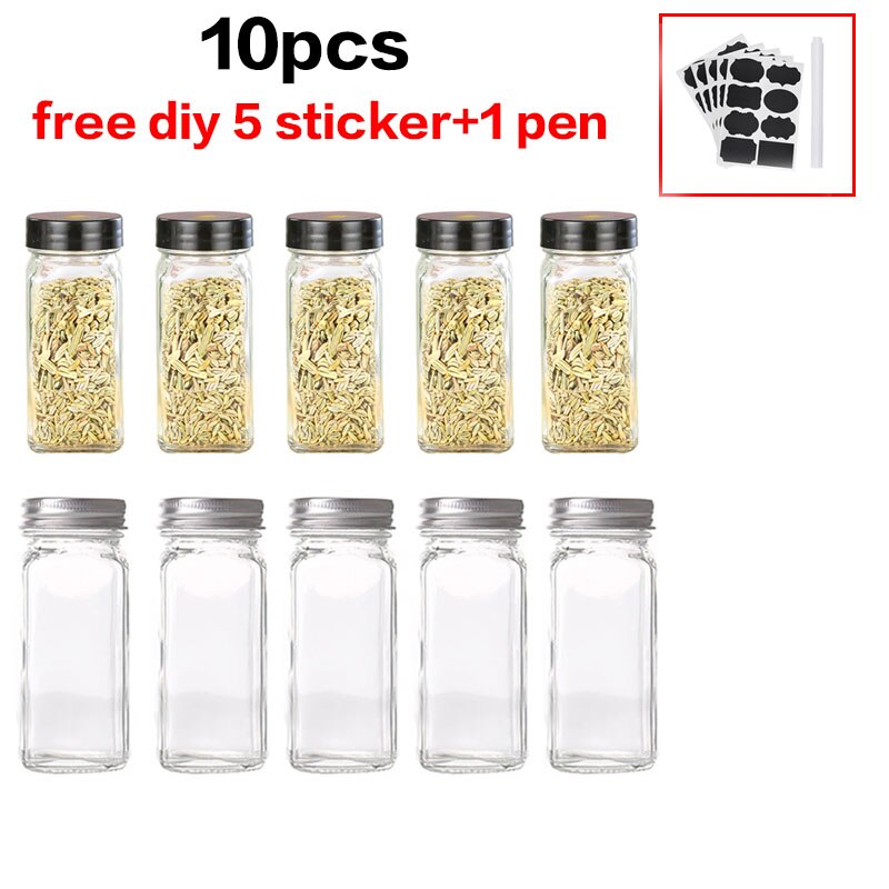 Kitchen Four Square Glass Jar Lid Seasoning Box Barbecue Seasoning Jar Seasoning Jar Pepper Bottle Chicken Essence Seasoning Jar: 10pcs