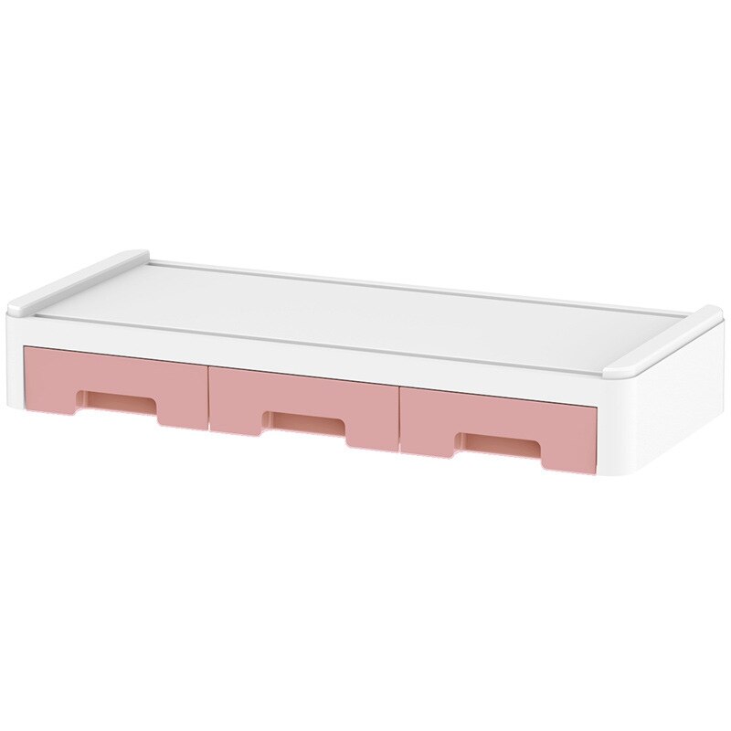 Desktop Computer Keyboard Lockers Monitor Stand Wood Computer Monitor Riser Desk Organizers with Drawers: Pink