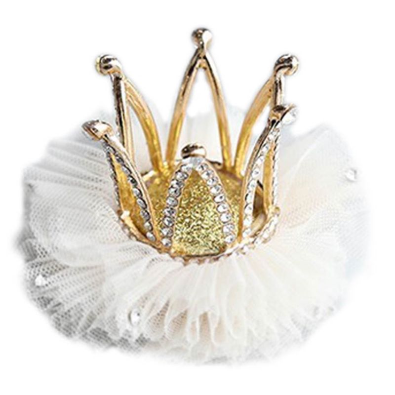 Children Kidds Girl Princess Rhinestone Crystal Lace Crown Hairpin Clip Style Decoration Accessory: W