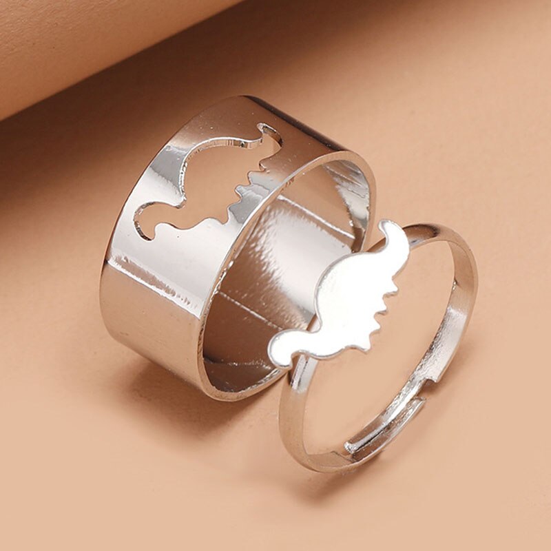 Bague ouverte en forme de dinosaure pour femmes, 2 pièces/ensemble, Simple, ajustable, bijoux de Couple, ,