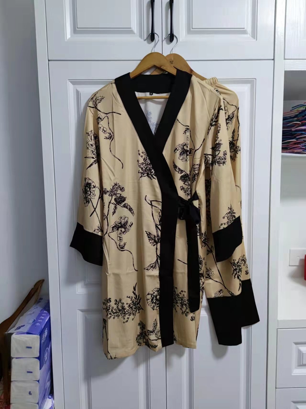 Pyjama en Satin de soie pour femmes, ensemble 2 pièces, imprimé chinois, Kimono, vêtements de nuit pour femmes, vêtements de détente, manches longues, chemise de nuit