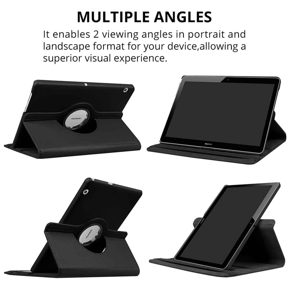 Voor huawei mediapad  t5 10 hoes ags 2-w09/l09/l03 10.1 '' tablet 360 draaibare lederen standaard hoes met stylus pen + film