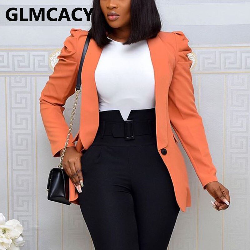 Kvinder oversize enkeltradet langærmet top blazer kontor dame arbejdstøj: Orange / L