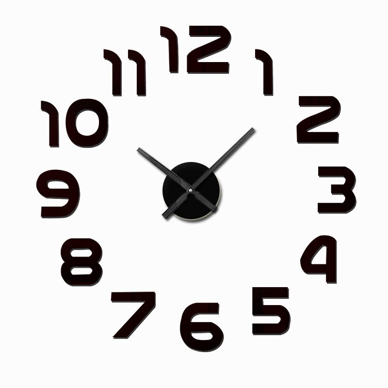 Wandklok quartz horloge 3d wandklokken horloge diy acryl spiegel stickers huisdecoratie woonkamer letterstickers: Zwart