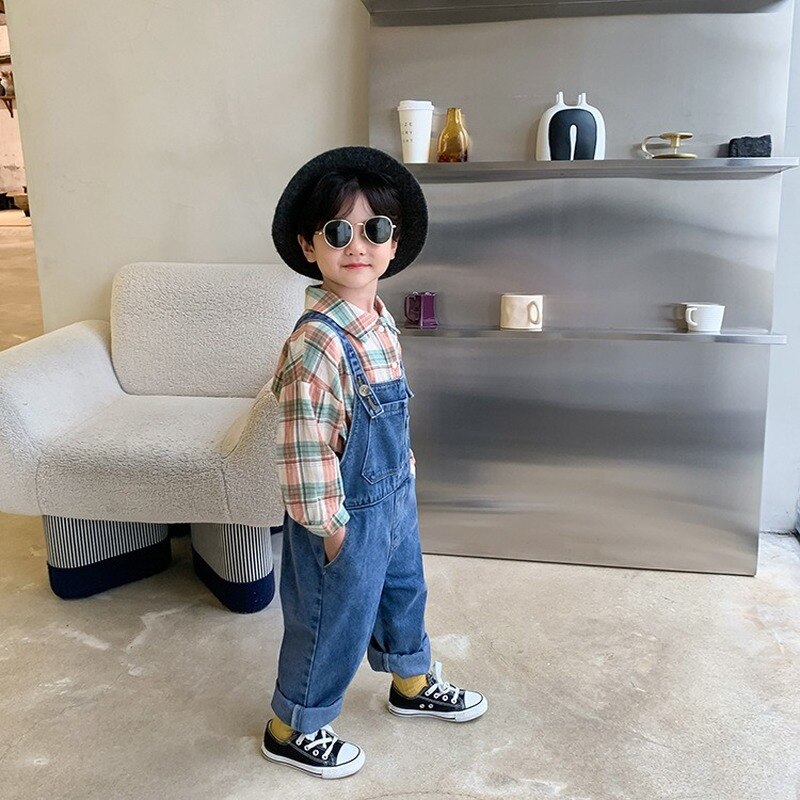 Tuta casual in denim per bambini primavera autunno bambini tasche larghe pagliaccetti