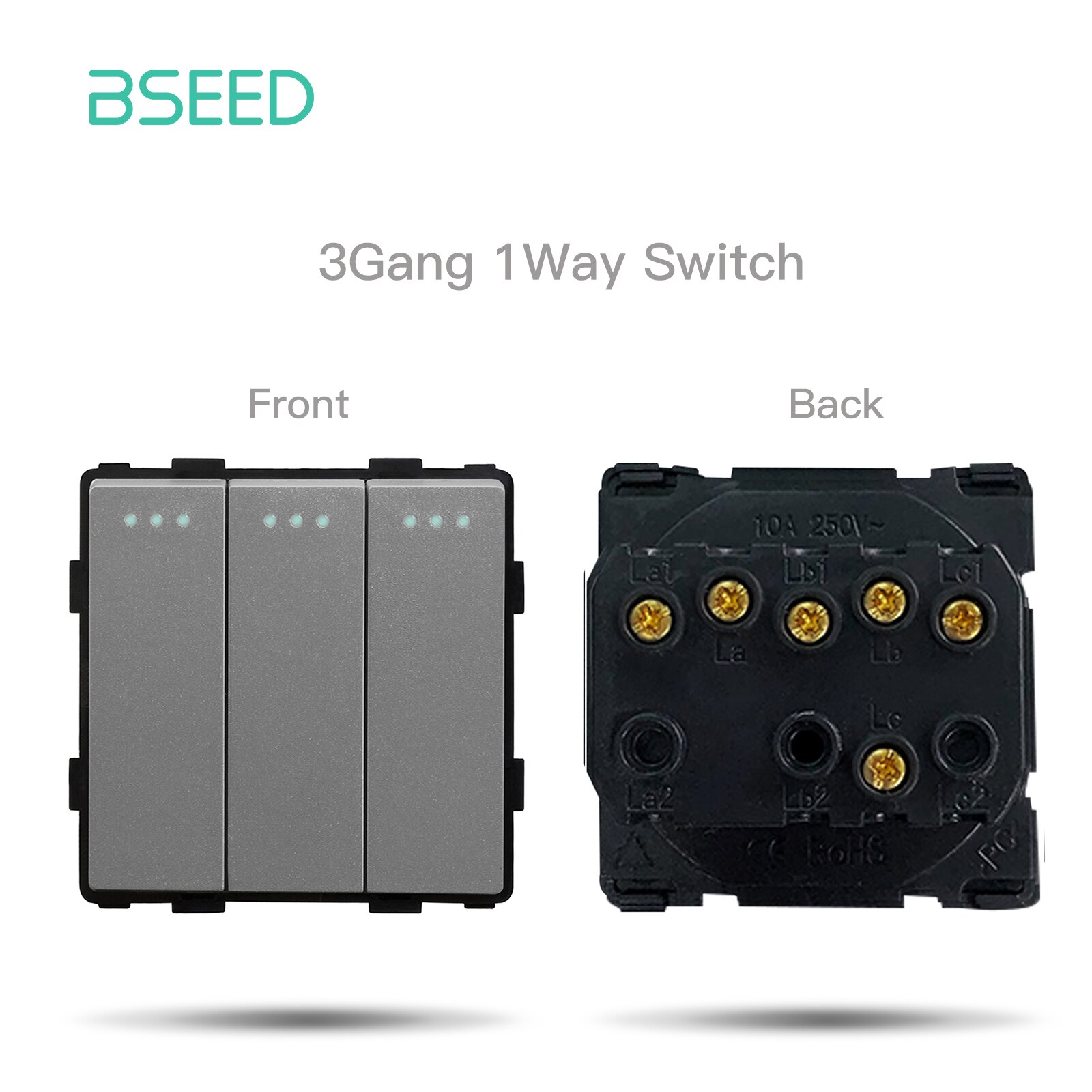 BSEED Mechanism Wall Push Button Light Switch Dimmer Glass Frames EU French Electric Socket Function Parts DIY Free combination: 3Gang 1Way
