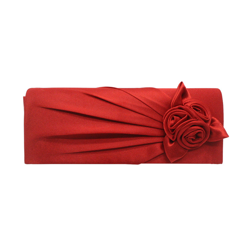 evening clutch bag lady woman rose flower pattern satin bridal evening bag for dating party shopping: Red