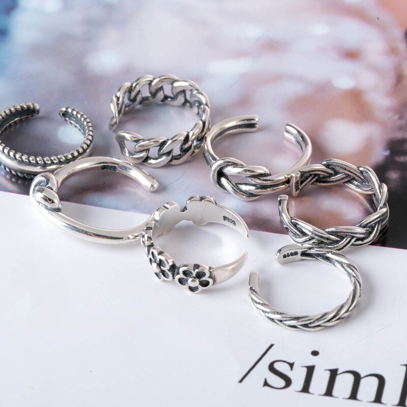 7Pcs Verstelbare Teen Ring Voor Vrouwen Meisjes Lagere Knoop Eenvoudige Knuckle Stapelbaar Open Staart Ring Band Hawaiian Voet sieraden