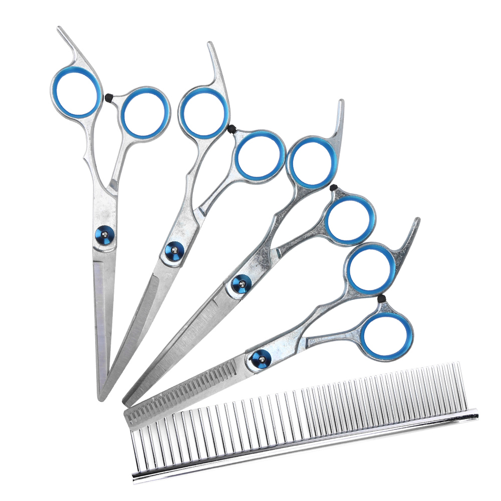 Kit de tijeras de peluquería para perros y gatos, tijeras de corte recto con dientes, hueso de pescado, 6"