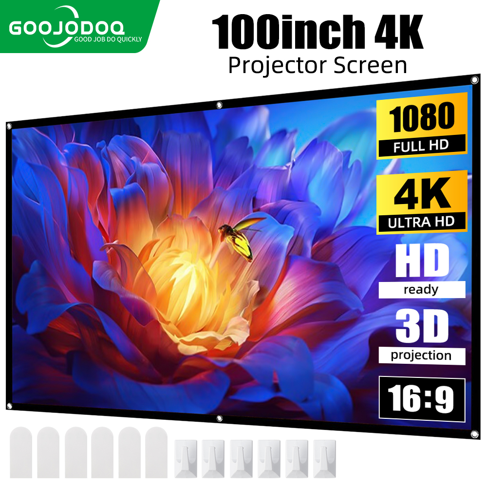 Goojodoq 100/80Inch Hd Anti-Licht Gordijn Projector Scherm 16:9 Binnen Ultra View Draagbare Opvouwbare 3d 4K Proyector Scherm