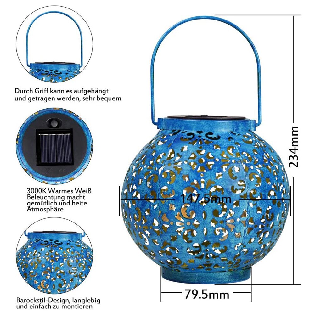 Solar Led Iron Art Hollow Lantaarn Licht Praktische Duurzaam Multi-Functionele Creatieve Opknoping Lamp Voor Tuin Yard Pathway