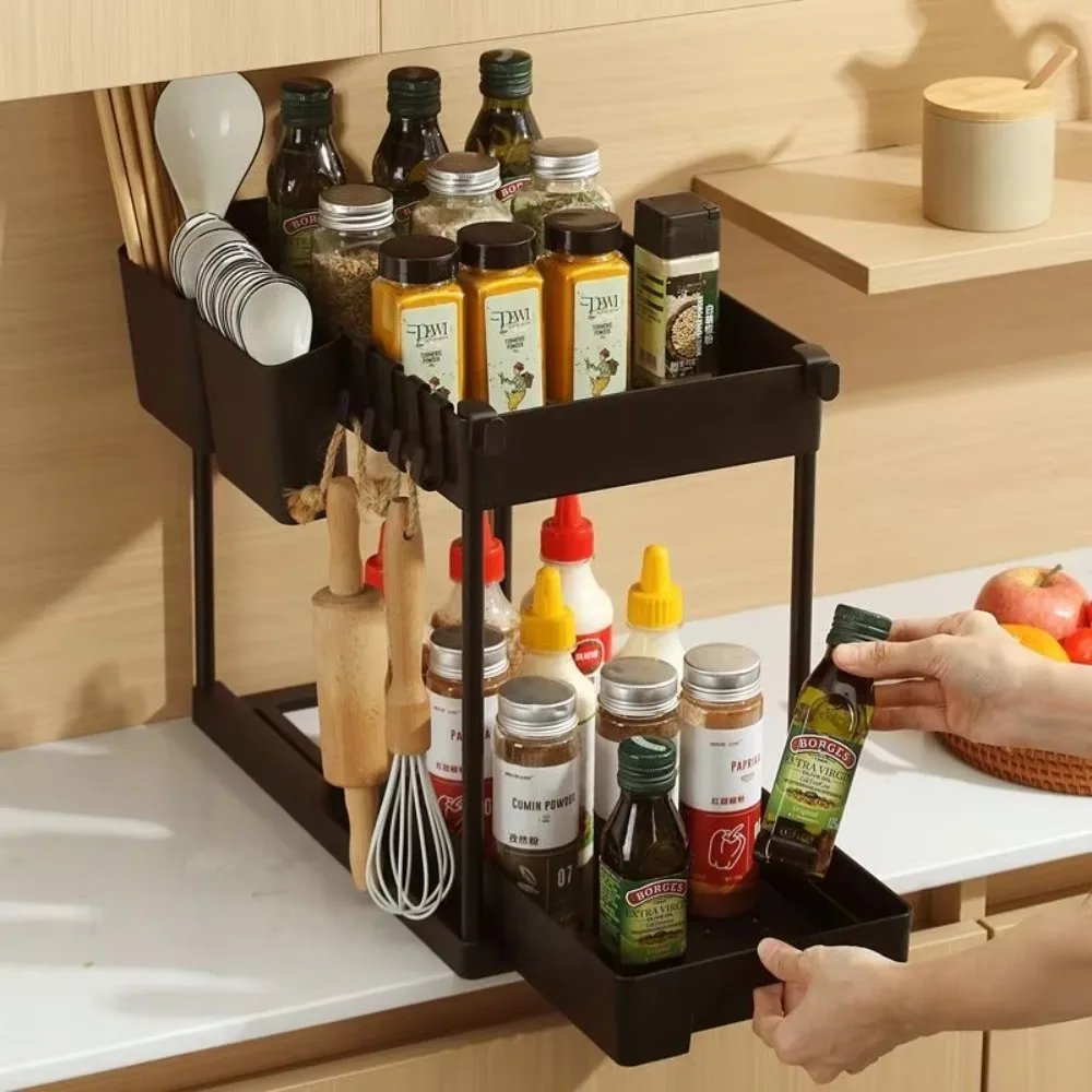 Under-sink Storage Shelf Multipurpose Storages Shelf Kitchen Finishing Rack Double-sliding Cabinet Drawer Storage Organizer
