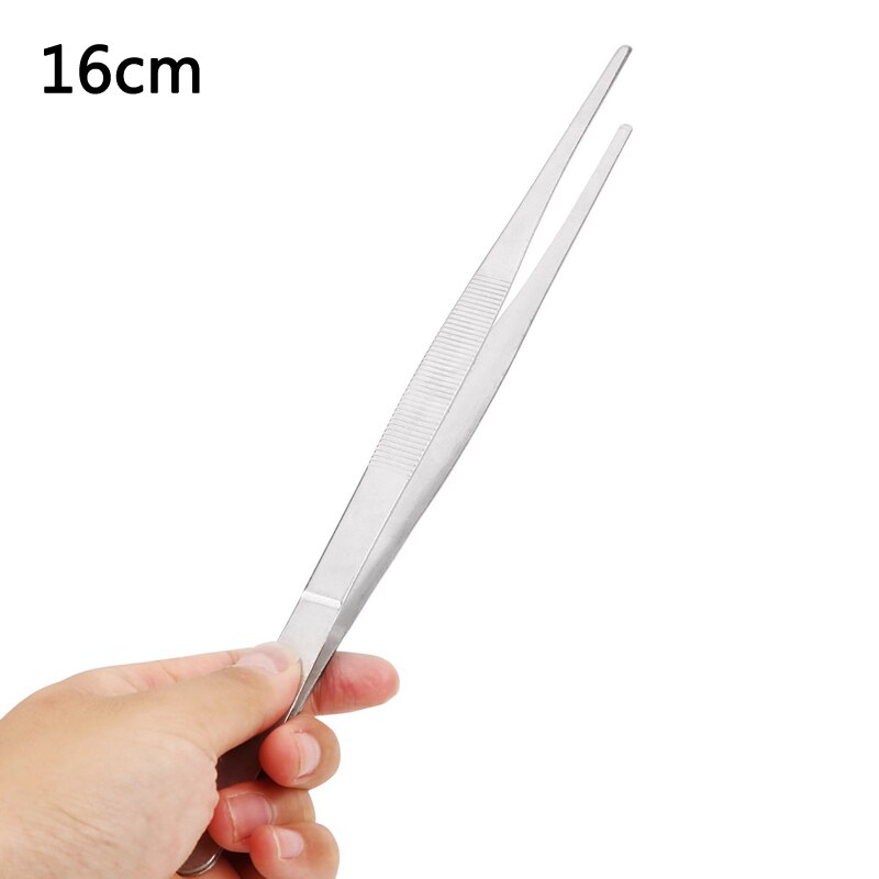Flere typer kokken plating pincet præsentation rustfrit stål tang køkken tilbehør bbq grill mad klip: Lige 16cm