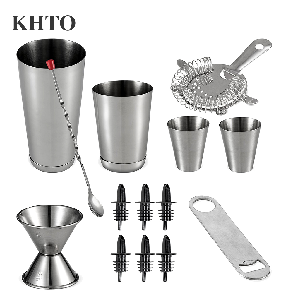 KHTO 14 stks Rvs Cocktail Set Barman Kit Rvs Shaker Mixer Drinken Wijn Gereedschap voor Cocktail