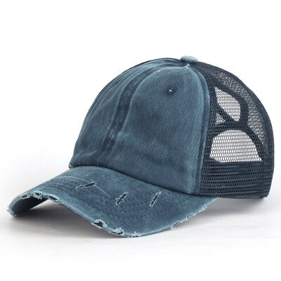 WolFAce Outdoor Sports Adjustable Sunshade Mesh Baseball Cap Women Men Cap Sun Hat Trendy Hiking Ponytail Sun Caps: Navy Blue