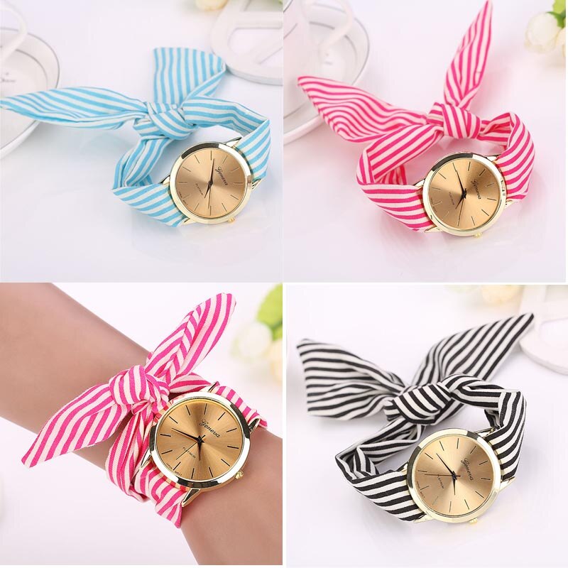 Montre-Bracelet en tissu imprimé rayé pour femmes, à la , cadran à Quartz