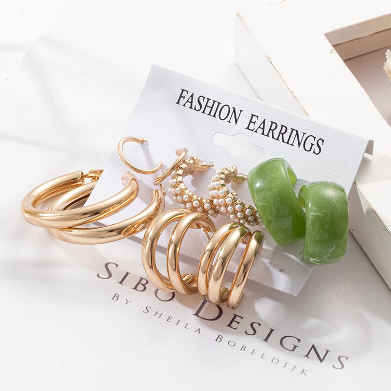 Grandes boucles d'oreilles géométriques en acrylique pour femmes, ensembles de perles, accessoires tendance, bijoux,: Gold 996